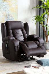 More4Homes Caesar Electric Bonded Leather Automatic Recliner Heat & Massage Chair in Brown - thumbnail 1