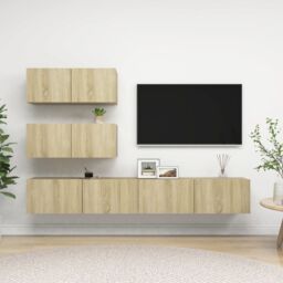 Berkfield Home 4 Piece TV Cabinet Set Sonoma Oak Engineered Wood in Brown - thumbnail 1
