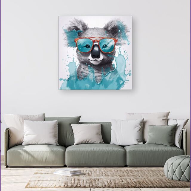 Warren Reed - Designer Splashart Koala In Glasses Canvas - Size: w40 inch x h40 inch - image 1