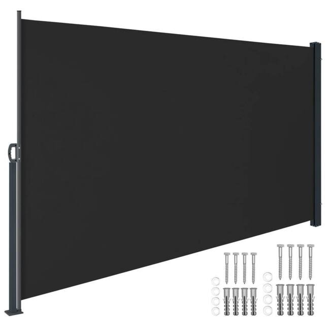 tectake Extendable Side Awning with Roll-up Mechanism, Opaque in Black - Size: 300 cm x 180 cm - image 1