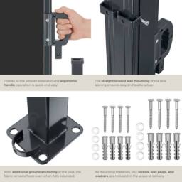 tectake Extendable Side Awning with Roll-up Mechanism, Opaque in Black - Size: 300 cm x 180 cm - thumbnail 5