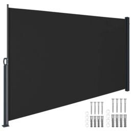 tectake Extendable Side Awning with Roll-up Mechanism, Opaque in Black - Size: 300 cm x 180 cm