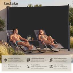 tectake Extendable Side Awning with Roll-up Mechanism, Opaque in Black - Size: 300 cm x 180 cm - thumbnail 2