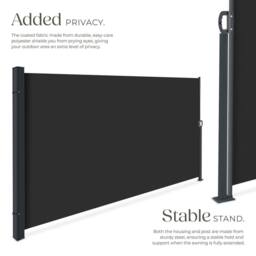 tectake Extendable Side Awning with Roll-up Mechanism, Opaque in Black - Size: 300 cm x 180 cm - thumbnail 3