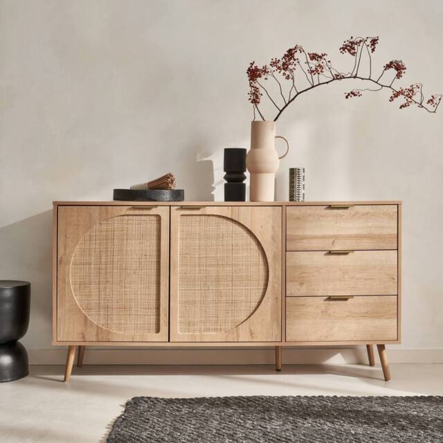 sweeek 150cm wood & rounded cane rattan sideboard in Brown - image 1