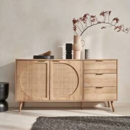 sweeek 150cm wood & rounded cane rattan sideboard in Brown - thumbnail 1