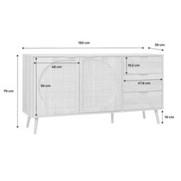 sweeek 150cm wood & rounded cane rattan sideboard in Brown - thumbnail 5