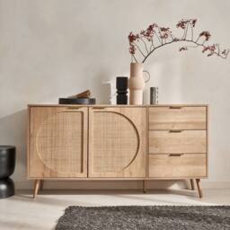 sweeek 150cm wood & rounded cane rattan sideboard in Brown - thumbnail 3