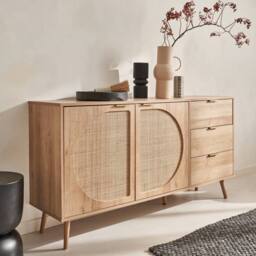 sweeek 150cm wood & rounded cane rattan sideboard in Brown - thumbnail 4