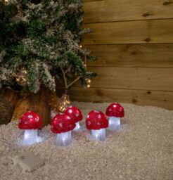 Samuel Alexander Set of 5 Battery Operated Red & White Acrylic Christmas Mushrooms with Cool White LEDs - thumbnail 2