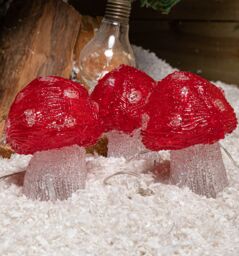 Samuel Alexander Set of 5 Battery Operated Red & White Acrylic Christmas Mushrooms with Cool White LEDs - thumbnail 4
