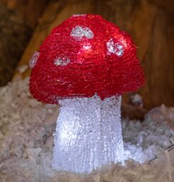 Samuel Alexander Set of 5 Battery Operated Red & White Acrylic Christmas Mushrooms with Cool White LEDs - thumbnail 5