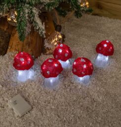 Samuel Alexander Set of 5 Battery Operated Red & White Acrylic Christmas Mushrooms with Cool White LEDs - thumbnail 6