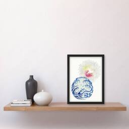 "Artery8 Chrysanthemum Wave Vintage Japanese Framed Wall Art Print Bijutsukai in White - Size: W12"" x H16""" - thumbnail 4
