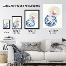 "Artery8 Chrysanthemum Wave Vintage Japanese Framed Wall Art Print Bijutsukai in White - Size: W12"" x H16""" - thumbnail 3