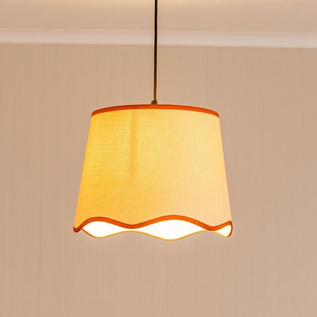 ValueLights Dutton Natural Fabric Scallop Edge Large Lamp Shade with LED Bulb in Burnt Orange - image 1