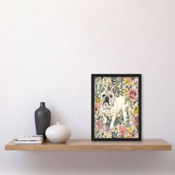 Artery8 Cute French Bulldog Dog Lover Floral Portrait Framed Wall Art - Size: A4 - thumbnail 4
