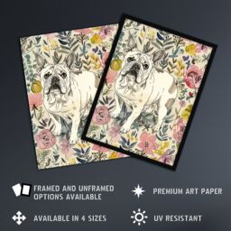 Artery8 Cute French Bulldog Dog Lover Floral Portrait Framed Wall Art - Size: A4 - thumbnail 2