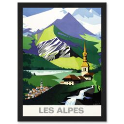 Artery8 Jacquelin The Alps Mountains French Railway Travel Advert Artwork Framed Wall Art Print A4 in Black - thumbnail 1