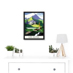Artery8 Jacquelin The Alps Mountains French Railway Travel Advert Artwork Framed Wall Art Print A4 in Black - thumbnail 2