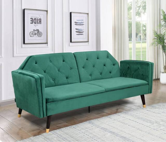 Comfy Living Ltd Plush Velvet Tufted Sofa Bed In Various Colours With Black & Gold Legs in Green - image 1