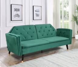 Comfy Living Ltd Plush Velvet Tufted Sofa Bed In Various Colours With Black & Gold Legs in Green