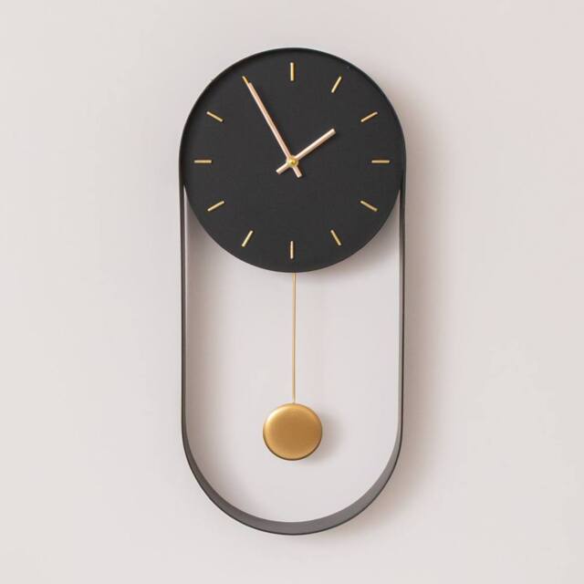 Melody Maison Black & Gold Pendulum Metal Analogue Wall Clock - 20cm X 55cm - Size: 20 cm X 55 cm - image 1