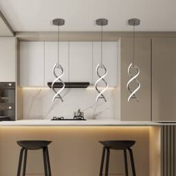 NIVOR LED Pendant Light, 6000K Light Spiral Chandelier, Adjustable Height in Silver - thumbnail 3