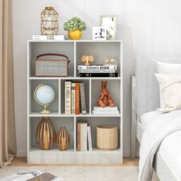Costway 7-Cube Bookshelf 3-Tier Cubby Storage Organizer Wooden Cube Bookcase in White - thumbnail 3