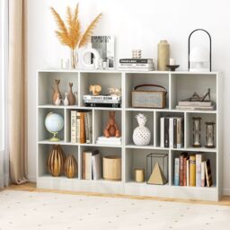 Costway 7-Cube Bookshelf 3-Tier Cubby Storage Organizer Wooden Cube Bookcase in White - thumbnail 4