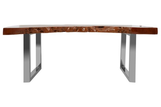 Orsina Rectangular Teak Wood Coffee Table, Rustic Handcrafted Table, Small Stainless Steel Table, Modern Center Table in Silver - image 1