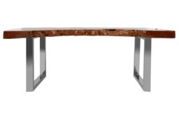 Orsina Rectangular Teak Wood Coffee Table, Rustic Handcrafted Table, Small Stainless Steel Table, Modern Center Table in Silver