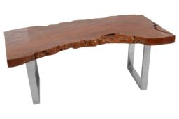 Orsina Rectangular Teak Wood Coffee Table, Rustic Handcrafted Table, Small Stainless Steel Table, Modern Center Table in Silver - thumbnail 4