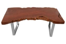Orsina Rectangular Teak Wood Coffee Table, Rustic Handcrafted Table, Small Stainless Steel Table, Modern Center Table in Silver - thumbnail 3