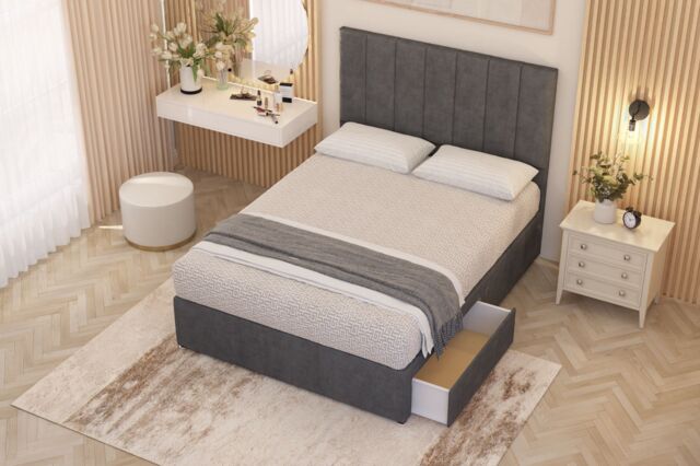 Somnior Austin Plush Velvet Divan Bed Set 2 Drawers with Midnight Pocket Spring Mattress & Headboard in Charcoal - Size: King - image 1