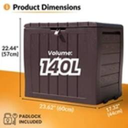 VOGREX 140L Waterproof Plastic Storage Box Brown Outdoor Garden Chest - thumbnail 2