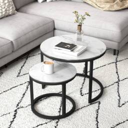 STILVORA 2 Piece Nesting Coffee Table Set with Glass Tops White - thumbnail 3