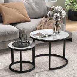 STILVORA 2 Piece Nesting Coffee Table Set with Glass Tops White - thumbnail 7