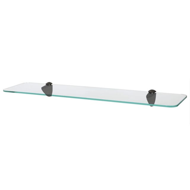 Harbour Housewares Rounded Floating Glass Shelf - 60cm - Bathroom Storage Display Unit in Black - image 1