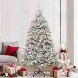 Berkfield Home Elegant Artificial Christmas Tree Green & White 210 cm PVC & Metal - thumbnail 2