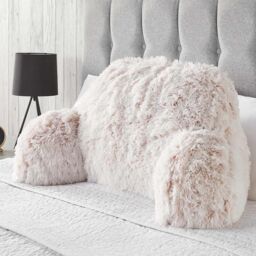 OHS Fluffy Fleece Reading Cushion Pillow with Arms Lumbar Chair Support in Pink - thumbnail 1