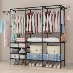 NESTLUNE Large Heavy Duty Clothes Rail Rack Garment Hanging Stand in Black