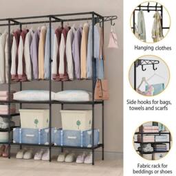 NESTLUNE Large Heavy Duty Clothes Rail Rack Garment Hanging Stand in Black - thumbnail 3