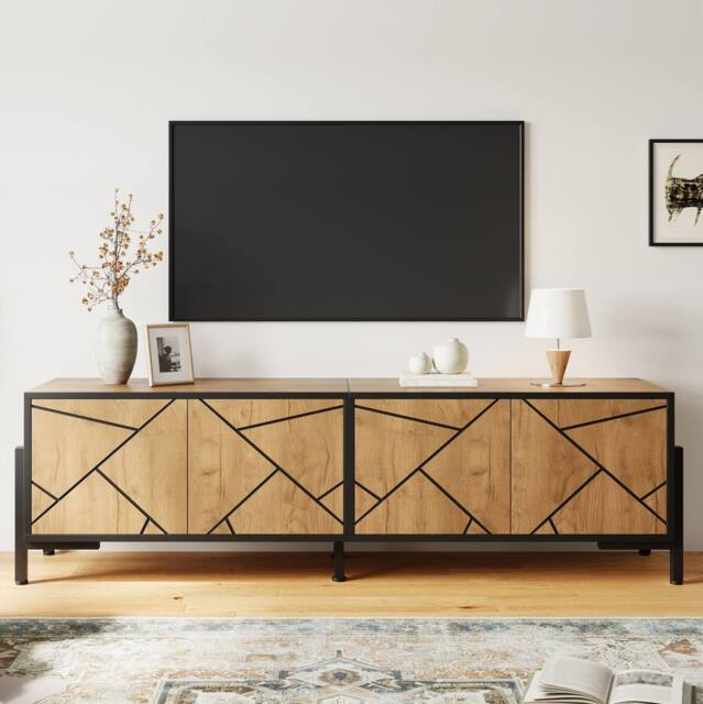 STILVORA TV Stand with 4 Doors & Cable Management Rustic Brown in Dark Brown - image 1