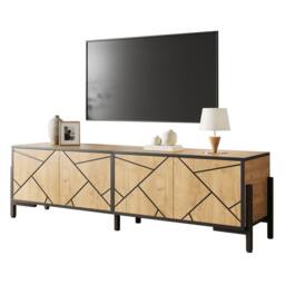STILVORA TV Stand with 4 Doors & Cable Management Rustic Brown in Dark Brown - thumbnail 6