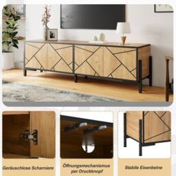 STILVORA TV Stand with 4 Doors & Cable Management Rustic Brown in Dark Brown - thumbnail 8