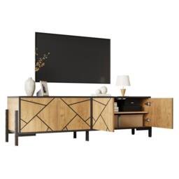 STILVORA TV Stand with 4 Doors & Cable Management Rustic Brown in Dark Brown - thumbnail 5