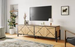 STILVORA TV Stand with 4 Doors & Cable Management Rustic Brown in Dark Brown - thumbnail 2