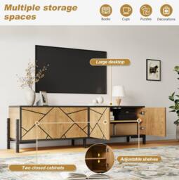 STILVORA TV Stand with 4 Doors & Cable Management Rustic Brown in Dark Brown - thumbnail 7