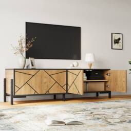 STILVORA TV Stand with 4 Doors & Cable Management Rustic Brown in Dark Brown - thumbnail 3